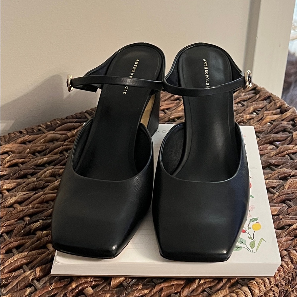 Anthropologie Black Square Toe Heels